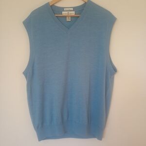 Fairway & Greene Merino Wool Men's V-Neck Blue Sweater Size XL